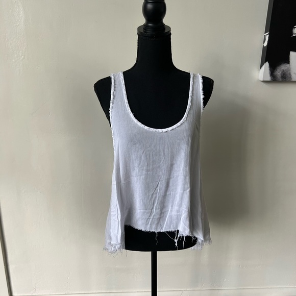 Backless Raw Hem Semi Sheer White Blouse - Picture 2 of 8